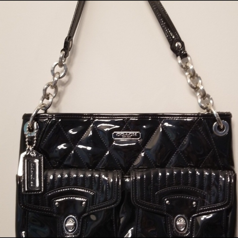 Black Patent leather Coach purse.